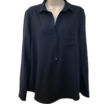 Vintage Lila Rose Women&#39;s Navy Blue Collared Long Sleeve Pulloever Blouse Medium - £15.59 GBP