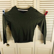 Tommy Hilfiger Olive V Neck Sweater Pullover Sweatshirt Cotton Top Size Large - £11.21 GBP