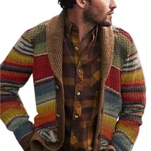 Western Sweater Cardigan Men&#39;s Knitwear Autumn Patchwork Merino Woolen J... - $43.88