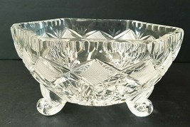 Vintage Glass Footed Candy Dish Criss Cross Diamond Depression Romantic 6&quot; x 3&quot; - £10.49 GBP