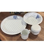 Rare Modern Herb Fine Porcelain 5 Piece Dinnerware Set White Blue Lines NIB - €55,99 EUR