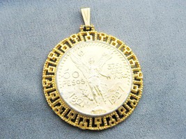 Vintage Ornate Gold Tone Pendant Faux 50 Pesos Coin Signed B &amp; B - $29.99