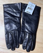 Size 6 1/2 NEW Bloomingdale&#39;s Black Leather Gloves with Cashmere Lining ... - £23.97 GBP