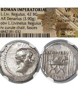 Liv. Regulus Imperatorial Denarius 42 BC NGC VF age of Octavian,Marc Ant... - $426.55