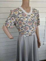 Vintage 60s 70s Gray Print Dress Short Sleeve Polyester L 41 Bust - €30,40 EUR