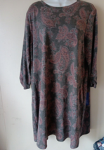 Apt. 9 Dress Paisley Floral  Ruched Sleeves Pockets Women  Large blue pi... - $34.65