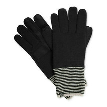 ISOTONER Black Knit Striped Cuff smarTouch smartDRI Lined Gloves One Size - £15.97 GBP