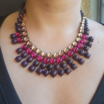 Vintage Pink &amp; Purple Chunky Bib Statement Gemstone Boho Bohemian Necklace - $18.99