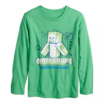 NEW Boys Minecraft Adventure Mode Graphic Tee T-shirt sz 4 long sleeve top green - £9.55 GBP