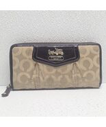 Coach Signature Tan &amp; Brown Zip Around Accordion Wallet - $540.26 MXN