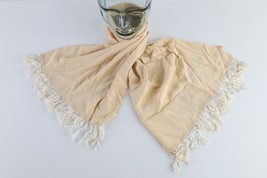 Vintage 40s 50s Rockabilly Distressed Silk Fringed Tassel Scarf Wrap Cre... - £34.92 GBP