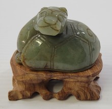 *B2) Antique Chinese Feng Shui Dragon Turtle Jade Statue Figurine on Woo... - $208.55 CAD