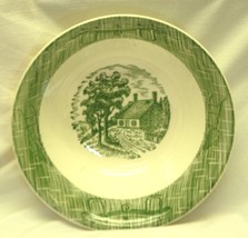 Currier &amp; Ives Green Vegetable Bowl Plows &amp; Ox Yoke Rim SCIO MCM - £22.30 GBP