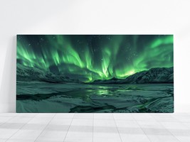 Northern Lights Aurora Borealis Photography, Alaska Snowy Mountains Art Canvas - £17.02 GBP+