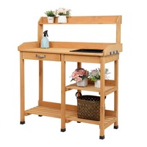 Garden Potting Bench Table Outdoor Planting Work Cabinet Shelf With Wate... - $238.99