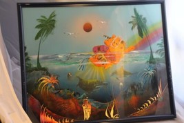 1999 Painting Ocean Pooh Dolphin Framed Artist Signed Tropical Palm Trees - £51.96 GBP