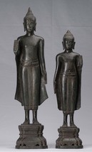 Antique Khmer Style Bronze Abhaya Protection Buddha Statues (Pair) - 62cm/25&quot; - £1,811.50 GBP