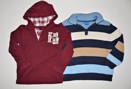 Lot of 2 Boys Sz 5 GREENDOG Tops Long Sleeve Hoodie Knit Stripe 1/4 Zip Sweater - £10.19 GBP