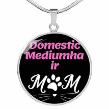 Domestic Mediumhair Cat Mom Necklace Circle Pendant Stainless Steel Or 18k Gold  - £54.77 GBP