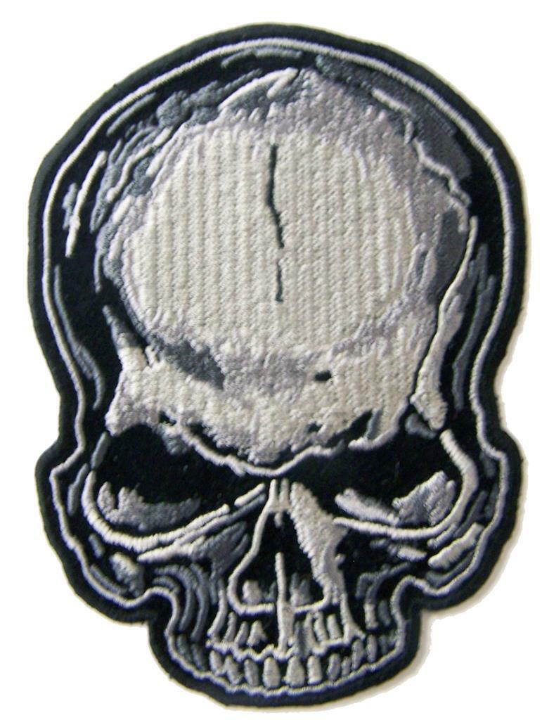 GREY SKULL PATCH #9500 EMBROIDERED 4 IN NEW novelty skeleton head biker ... - $6.60
