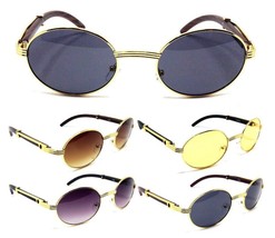 Galant Oval Luxury Metal Faux Wood Round Sunglasses Hip Hop Vtg Migos Steampunk - £5.53 GBP