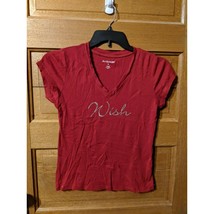 Ambrielle Red Wish T-Shirt Size M Top Stretch Rhinestones Studded - £10.18 GBP