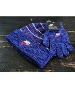 Nike 2 Piece Set Beanie Hat/Gloves Blue/Red/White Line Youth Kid Size - £21.65 GBP