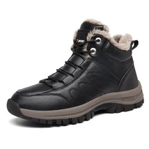 Leather Winter Men Boots Waterproof Warm Snow Boots Men Outdoor Winter Work Casu - £45.16 GBP