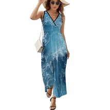 Mondxflaur Blue Waves Summer Dresses for Women V-neck Sleeveless Long Dress - £28.76 GBP+