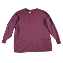 Long Sleeve Scrub Top Womens Large Wine Snap Front Fundamentals by White... - $11.88