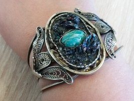 Vintage Armenian Amazonite Cuff Filigree Bracelet, Armenian Cuff Bracelet  - £63.14 GBP