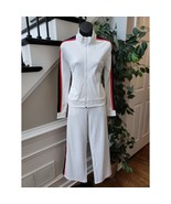 HALFHEART White Zip Up Track Set Size M Red Navy Stripe Athletic Loungewear - $81.24 CAD