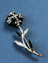 Vintage Black Rhinestone Domed Flower w Clear Rhinestone Overlay &amp; SIlvertone - £11.13 GBP