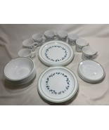 39 pcs Discontinued Corelle Forget Me Not Lunch Salad Plates Bowls Cups ... - $89.10