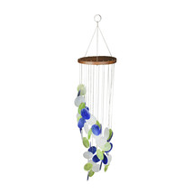 Blue Green and White Capiz Shell Wind Chime 29 Inches Long - $29.69