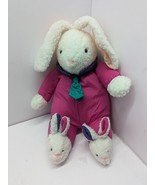 Vintage Bunny Rabbit Plush Pink Vinyl &amp; Rabbit Slippers 15&quot; - $9.89