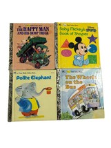 Vintage Lot of 4 First Little Golden Books Wheels on Bus Mickeys Shapes Ephemera - £9.49 GBP