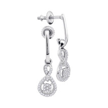 10k White Gold Womens Round Diamond Framed Cluster Dangle Earrings 1/5 Cttw - £222.50 GBP