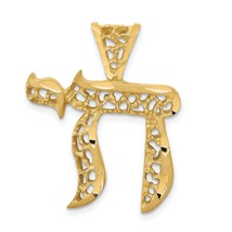 14K Yellow Gold Chai Pendant Charm Jewish Jewelry 28mm x 22mm - £211.04 GBP