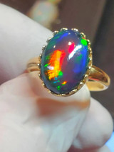 14k Yellow Gold Filed 5.25Ct Original Black Fire Opal Gemstone Woman Ring - £206.12 GBP