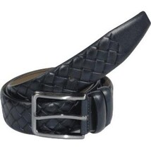 Men Classic Genuine Leather Belt PIERO ROSSI Turkey Soft Full Grain #Navy Woven image 9