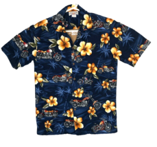 Pacific Legend Apparel Hawaiian Shirt Blue Red Yellow Motorcycles Tropical Men M - £19.46 GBP