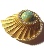 Vintage Gold-tone Blue Marbled &amp; Rhinestone Brooch - $33.41