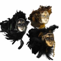Set of 3 vintage mask faces wall hanging  Pierrot ceramic clown face masque - $68.29 CAD