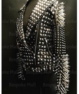 New Woman&#39;s Full Black Punk Silver Long Spiked Studded Leather Brando Ja... - $629.99
