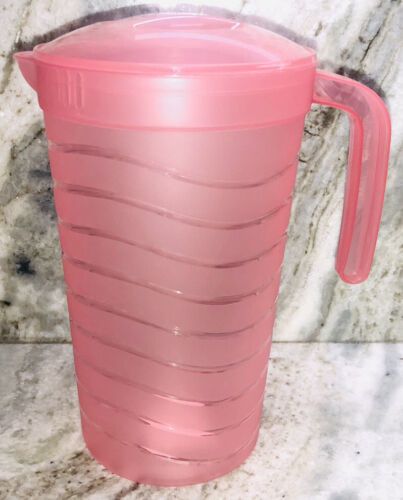 Pitcher W Lid 2 Quart Pink BPA Free 9”H x 8”W Water Juice Drinks-NEW-SHI... - $11.76