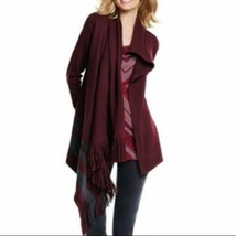 CABI Womens Sweater Port Wine Fringe Wrap Cardigan Long Sleeve Size S - £18.95 GBP