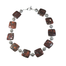 Red Jasper Rectangular Bead with Silver Plated Bead Necklace, 18.5 in - $7.54 CAD