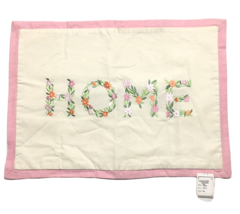 Throw Pillow Cover 14&quot; X 20&quot; Embroidered HOME Flower Spell Out Pink - £7.19 GBP