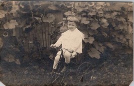 RPPC Young Child On Antique Bicycle Tricycle In Garden c1910 Photo Postcard Z18 - £10.43 GBP